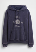 Navyblauer Hoodie aus Baumwollmischung, mit einer Fronttasche, Kordelzugkapuze und besticktem GAP-Logo mit dekorativen Elementen.