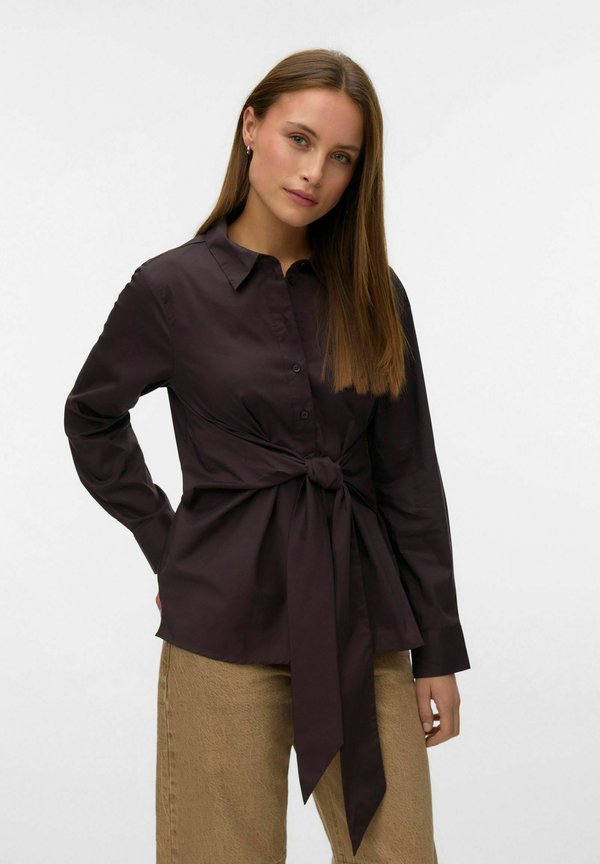Vero Moda Poplin AWALVA - Button-down blouse - chocolate torte