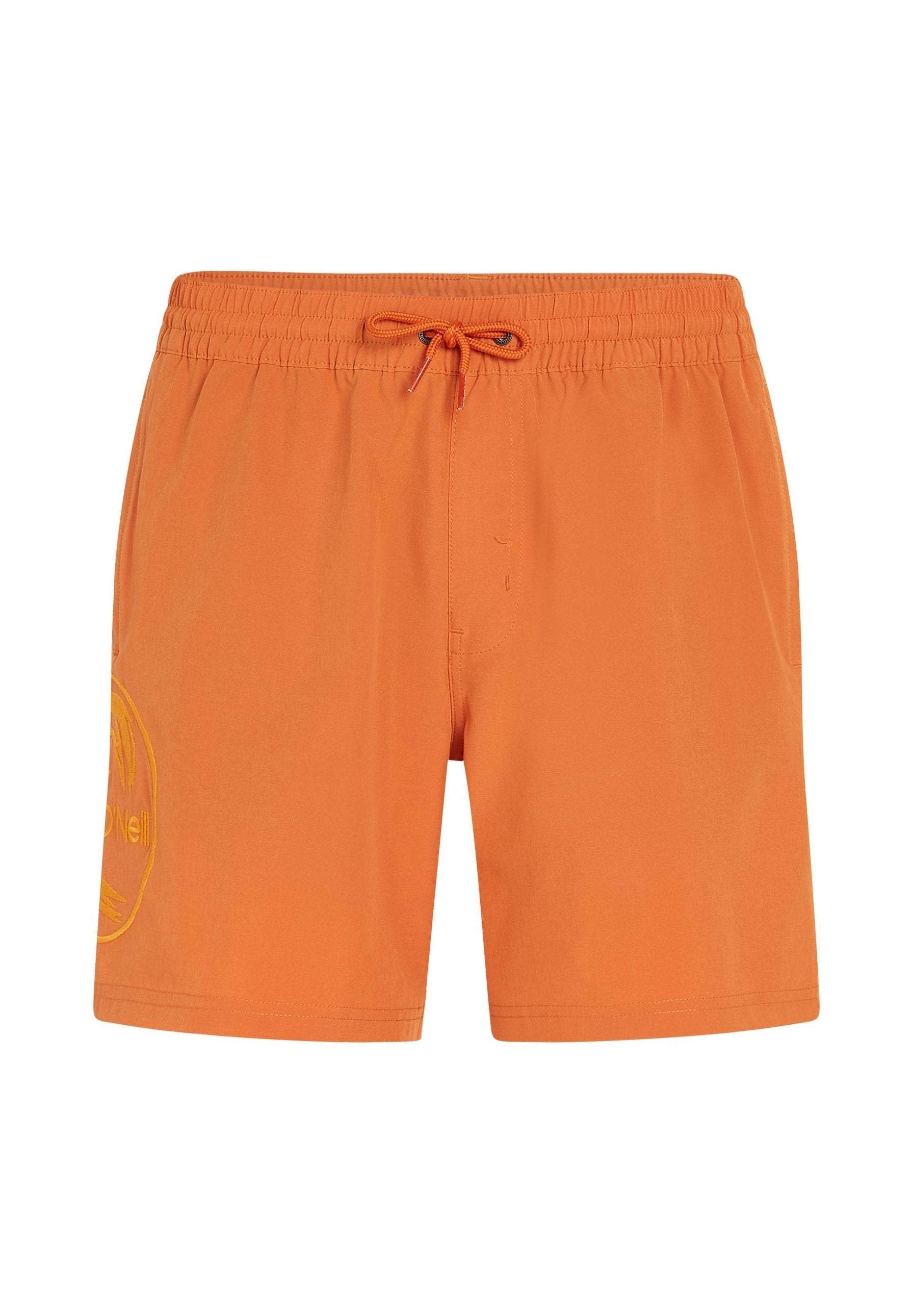 Orange Schwimmshorts aus leichtem Material. Mit einem elastischen Bund und einer Kordel sowie einem Logodetail auf der linken Seite.