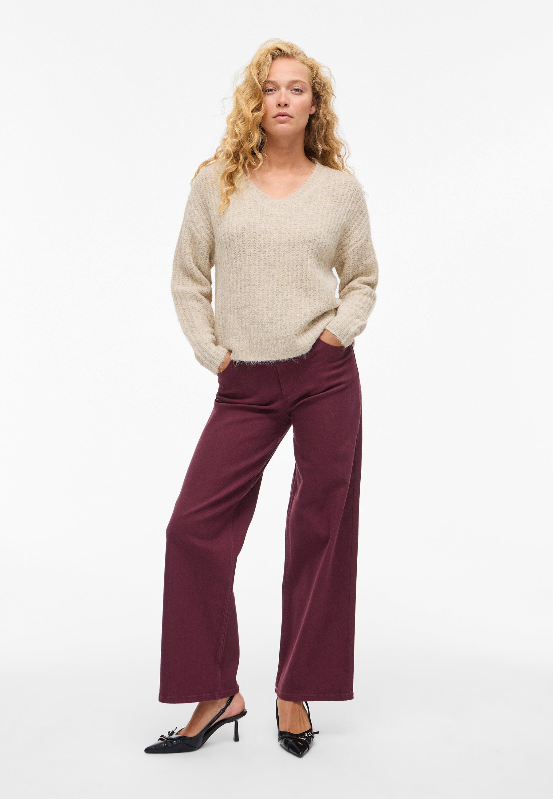 VILA VILAMPE V-NECK L/S KNIT TOP-NOOS
