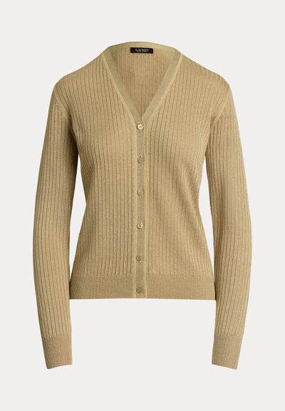 Lauren Ralph Lauren Rib Knit Linen Blend V Neck Cardigan