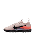Nike-Fußballschuhe in Hellrosa mit schwarzem Logo, ausgestattet mit einem Farbverlauf-Design in Rot und Blau, strukturiertem Obermaterial und schwarze Sohle.
