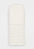 Weißer, knielanger Rock aus strukturiertem Stoff mit durchbrochenem Design. Grade Form, mit einem elastischen Bund für eine bequeme Passform.
