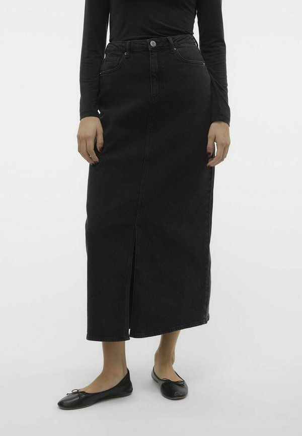 Vero Moda Denim VMTESSA High waist Long - Denim skirt - black denim
