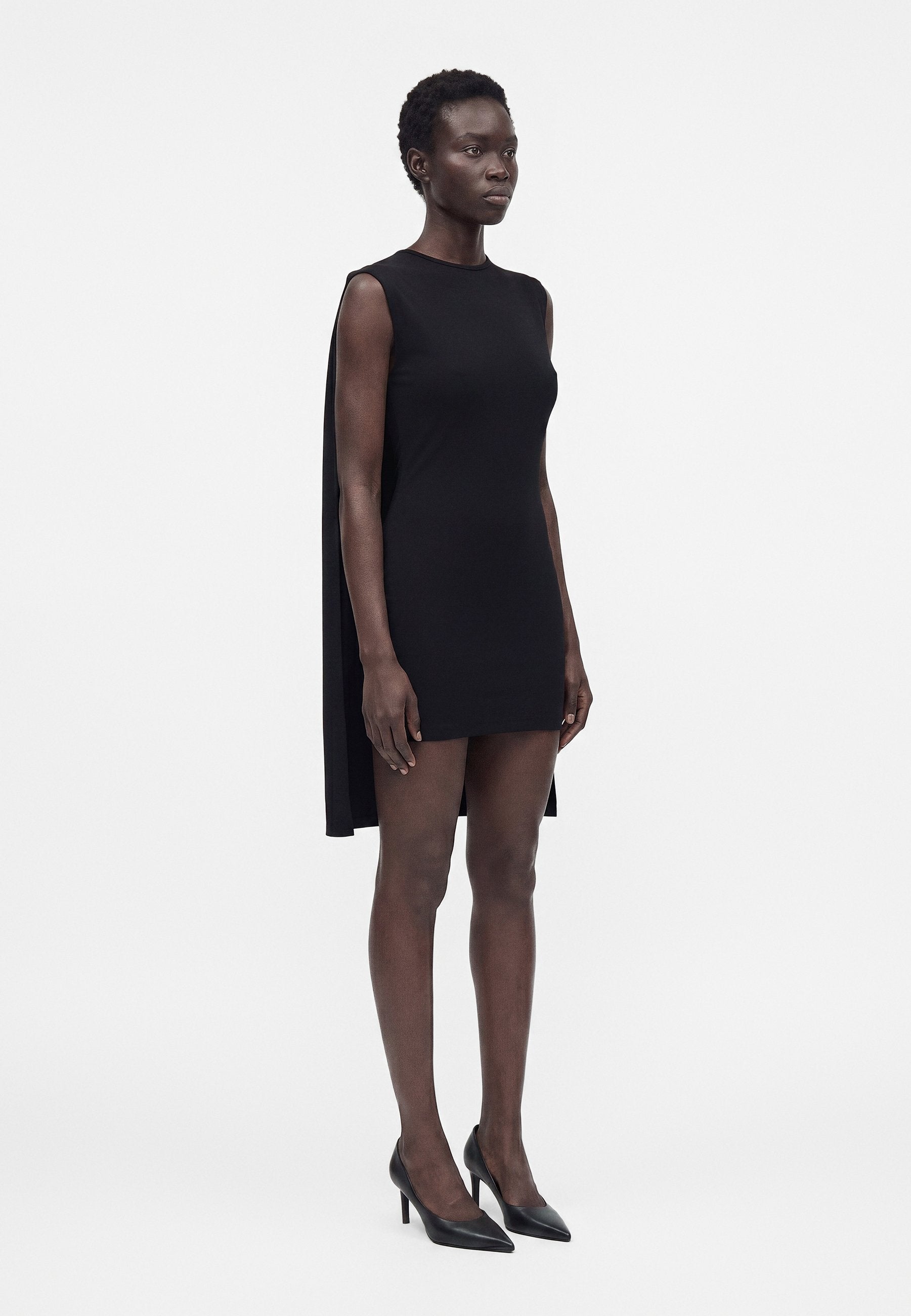 Norma Kamali SLEEVELESS MOCK NECK CAPE COCOON DRESS