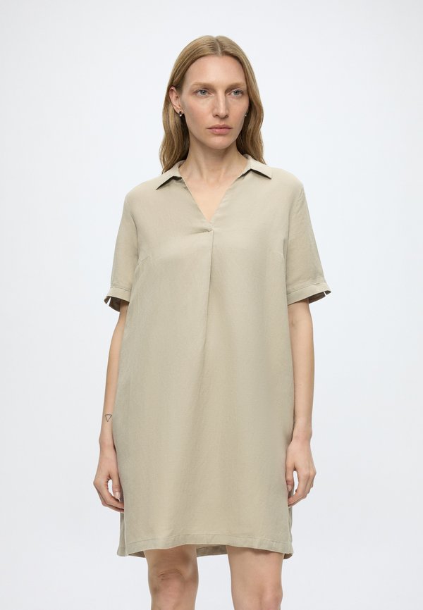 TOM TAILOR DRESS LINEN WITH POLO COLLAR - Day dress - silver olive