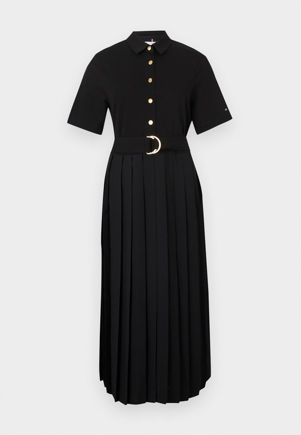 Tommy Hilfiger GOLD-TONE BUTTON BELTED MINI FLARE DRESS - Shirt dress - black