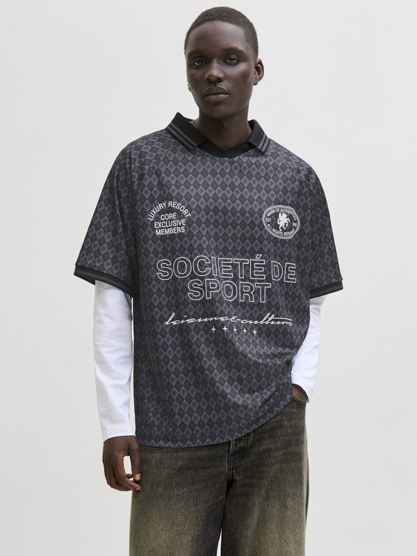 Jack & Jones JCOCREST FOOTBALL TEE COLLAR - Print T-shirt - phantom