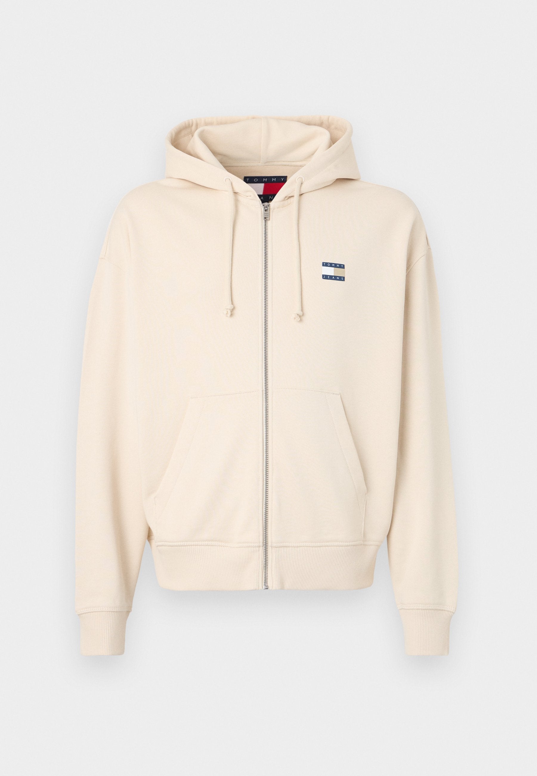 Beige Zip-Hoodie aus Baumwollmischung. Mit einem Kordelzug an der Kapuze, Fronttaschen, gerippten Bündchen und einem kleinen Logo auf der Brust.