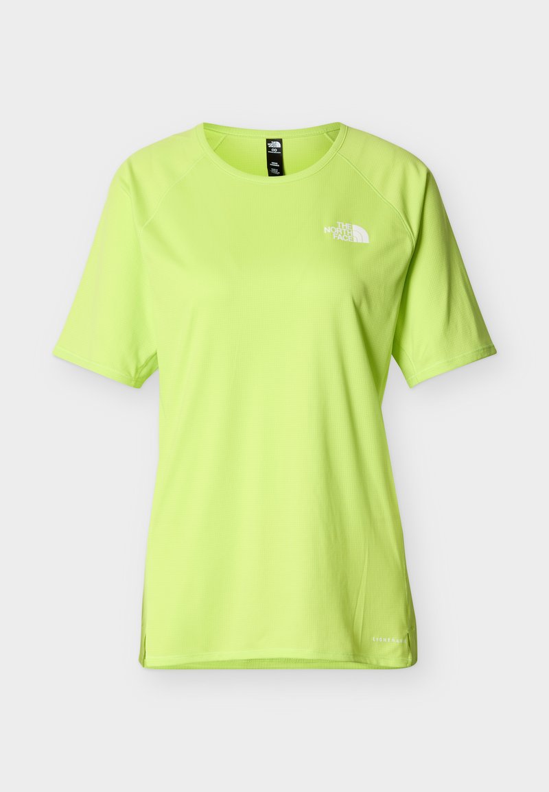 Hellgrünes, kurzärmeliges, sportliches T-Shirt mit Rundhalsausschnitt und kleinem weißen The North Face Logo auf der linken Brust.