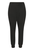 Schwarze Jogginghosen mit glatter Textur, elastischem Bund und schmal zulaufenden Knöcheln. Verfügt über seitliche Taschen und minimale Nähte.