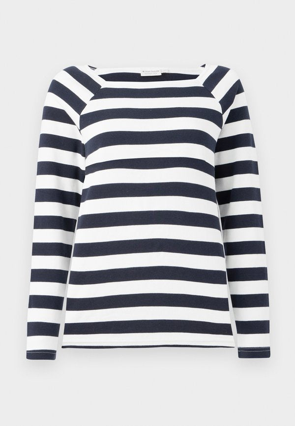 TOM TAILOR STRIPED CARRE NECK - Long sleeved top - lunar eclipse/off white