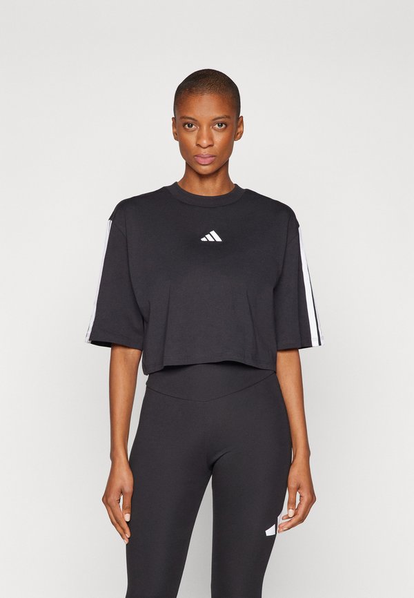 adidas Sportswear ESSENTIALS 3 STRIPES LOOSE - Print T-shirt - black/white