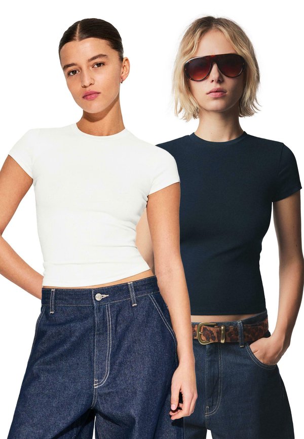 Bershka SHORT SLEEVE ROUND NECK - 2-PACK  - Basic T-shirt - blue