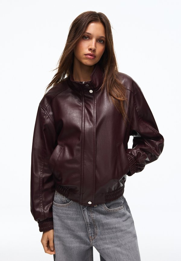 Bershka Faux leather jacket - dark red