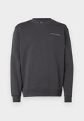 Grauer Pullover aus weichem Baumwollmix, mit Rundhalsausschnitt und gerippten Bündchen. Auf der linken Brust befindet sich ein weißer Logotext.