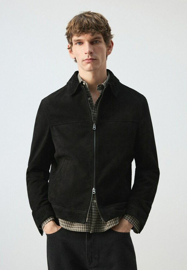 Mango Leather jacket - black