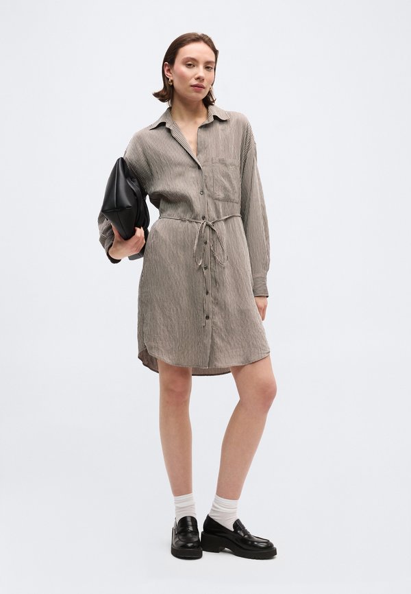 Marc O'Polo SHIRT DRESS ROUND HEM BELT COLLAR SLEEVE STRUCTURED STRIPE