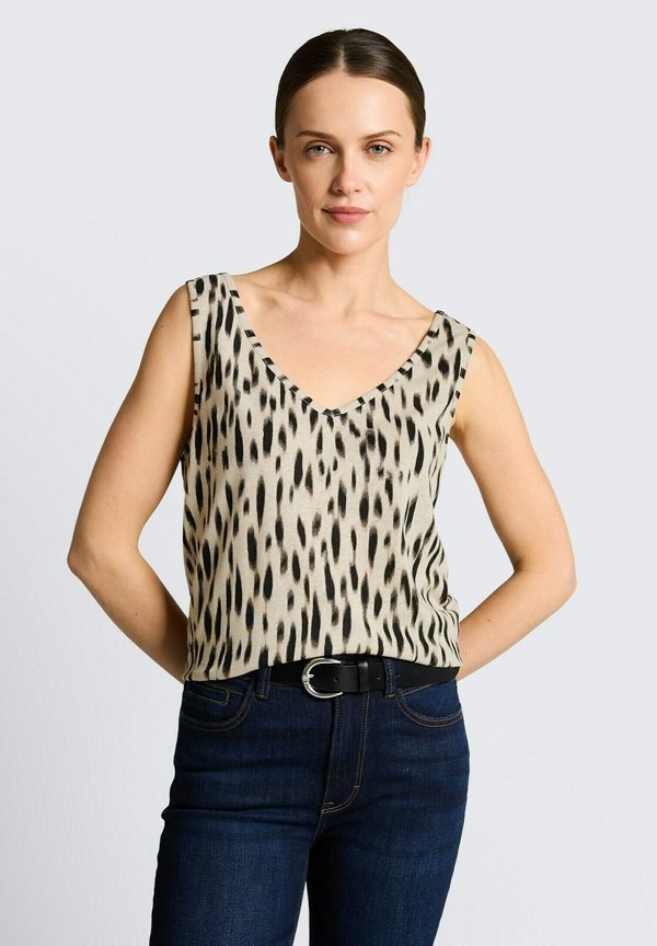 TOM TAILOR Top - sand stone beige abstract dot