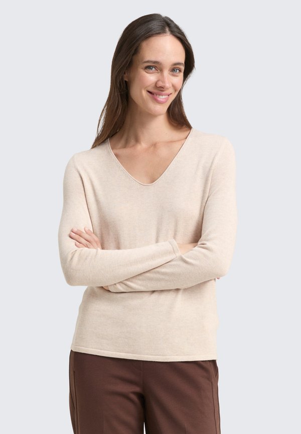 TOM TAILOR BASIC V-NECK - Jumper - desert sand melange