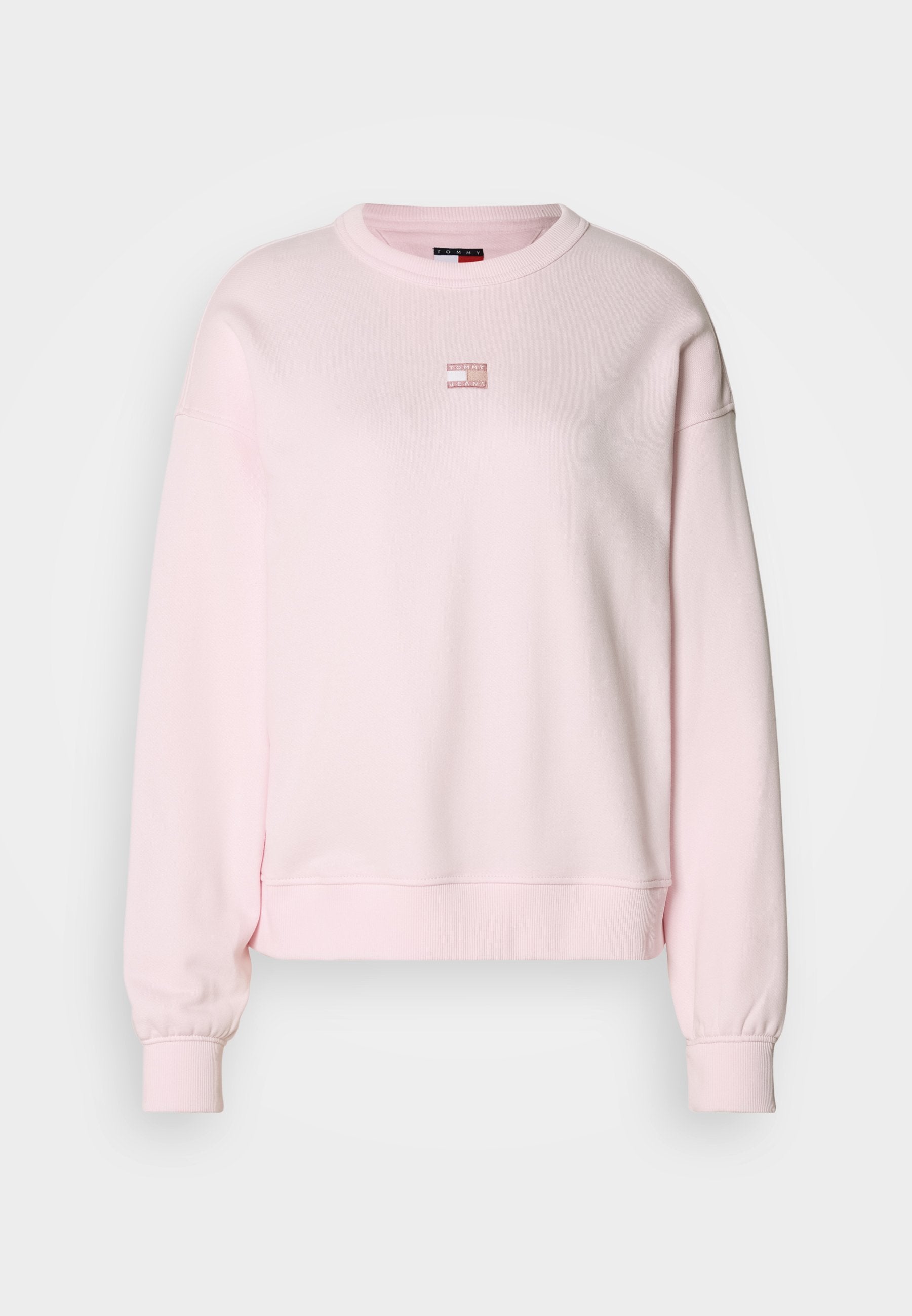 Hellrosa Sweatshirt aus Baumwollmischung, mit einem Rundhalsausschnitt, langen Ärmeln, gerippten Bündchen und einem kleinen Logodetail auf der Brust.