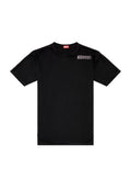 Schwarzes T-Shirt von Diesel mit kurzen Ärmeln und Rundhalsausschnitt, mit kleinem Logo auf der oberen linken Brust.