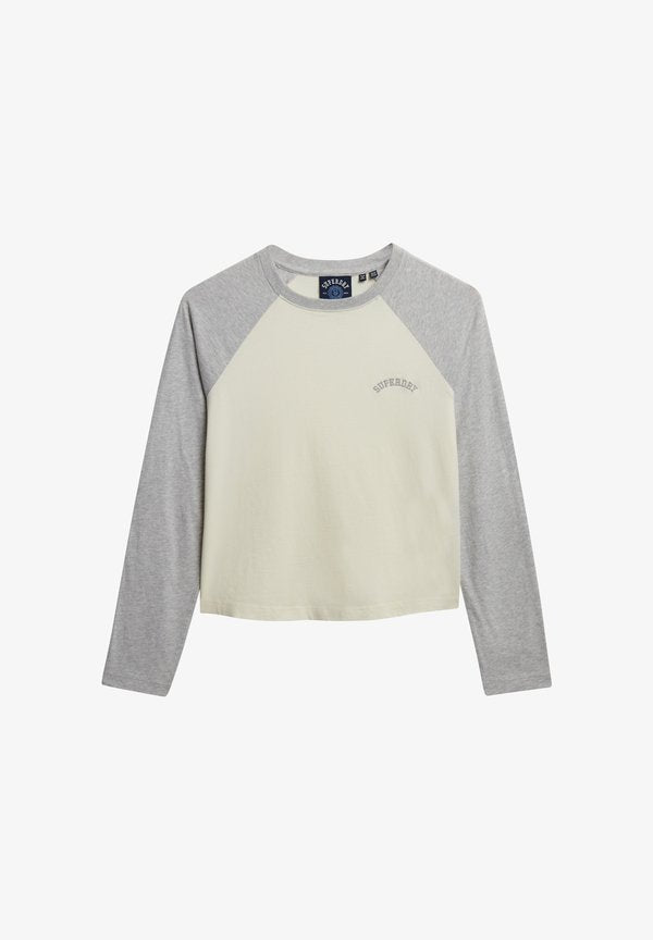 Superdry & Co ESSENTIAL LOGO BASEBALL - Long sleeved top - glacier grey marl desert bone off white