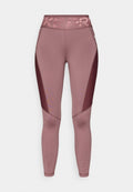 Rosa Sportleggins mit hohem Bund, auf dem "NIKE PRO" in glänzender Schrift steht. Die Seitenpaneele haben ein strukturiertes Mesh-Design.