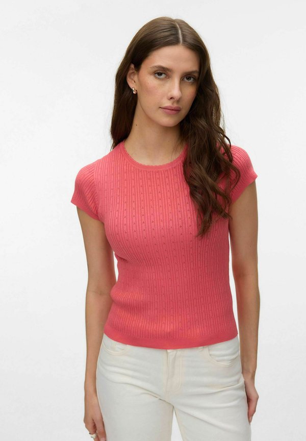 Vero Moda Knitted VMSILJE Knitted - Print T-shirt - coral paradise