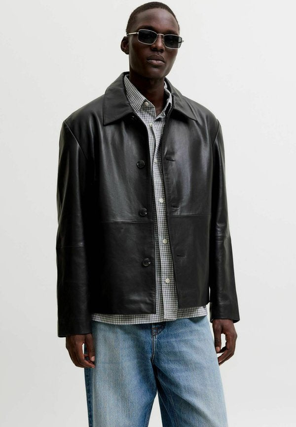Jack & Jones Leather Leather - Leather jacket - black