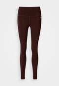 Braune nahtlose Leggings mit hohem Bund, aus dehnbarem Material gefertigt. Einfaches Design ohne sichtbare Muster oder Akzente.