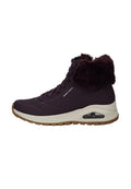 Lila High-Top-Sneaker mit Kunstfellkragen, strukturiertem Gummiaußensohle und Luftpolsterung in der Ferse. Schnürdesign mit durchbrochenem Detail.