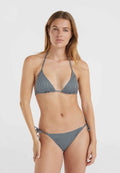 Gestreiftes Bikini-Set mit einem Triangel-Top mit dünnen Halterneck-Trägern und einem tief sitzenden Höschen mit verstellbaren Seitenschnüren in Marineblau und Weiß.