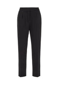 Schwarze maßgeschneiderte Slim-Fit-Hosen mit vorderen Falten, Taillenbund und einem verdeckten Frontverschluss.