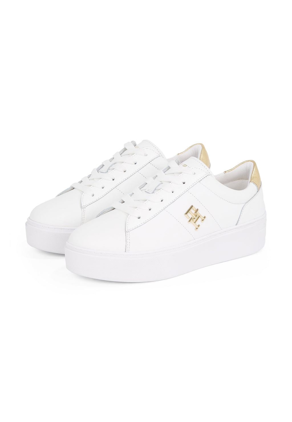 METALLIC HEEL LEATHER PLATFORM COURT TRAINERS Media 6