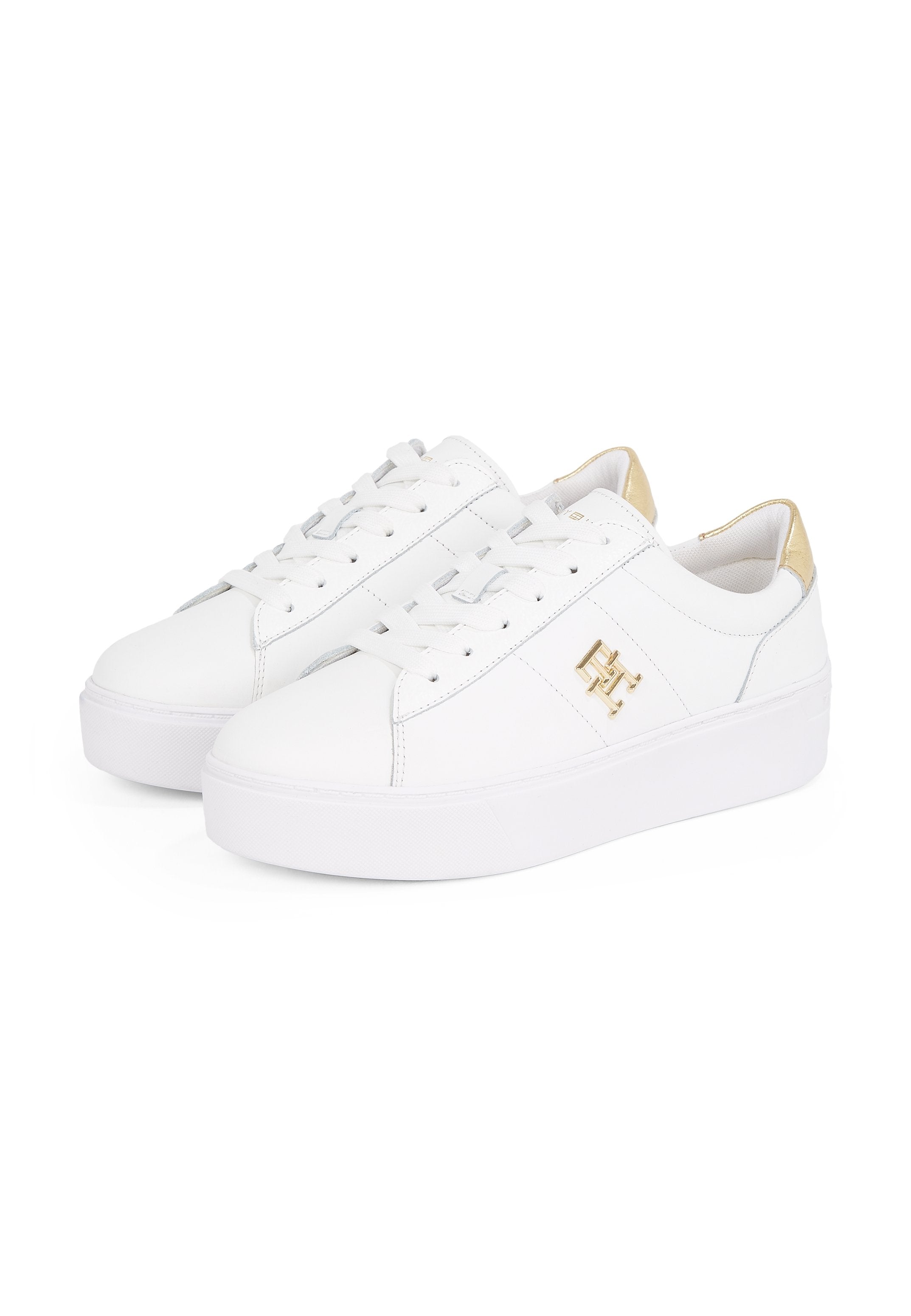 METALLIC HEEL LEATHER PLATFORM COURT TRAINERS Media 6