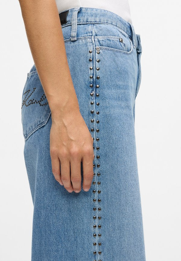 KARL LAGERFELD STUDDED SIGNATURE HIGH-RISE WIDE LEG