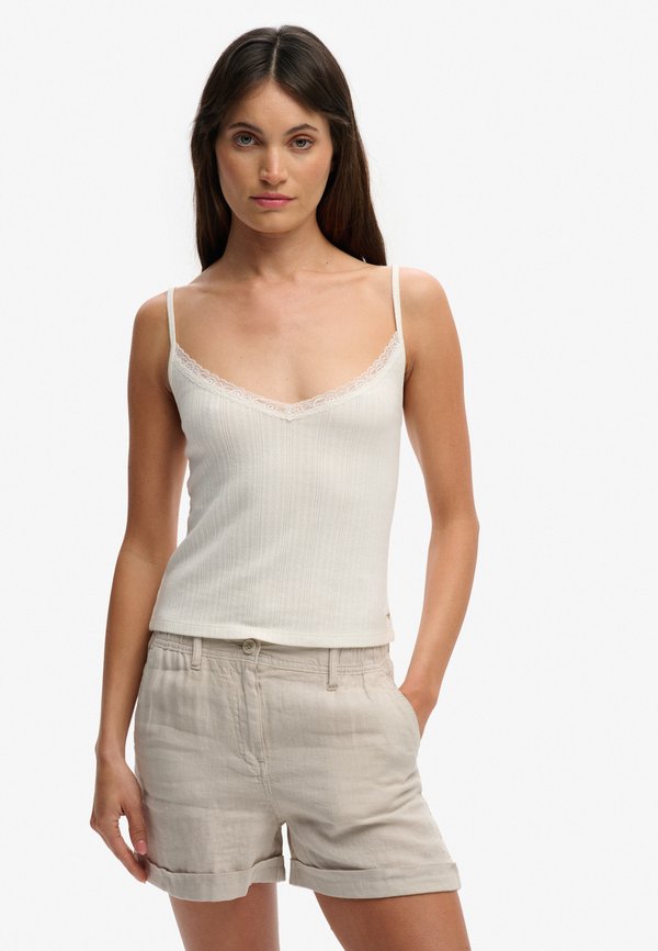 Superdry & Co ATHLETIC ESSENTIALS V NECK - Top - desert bone off white