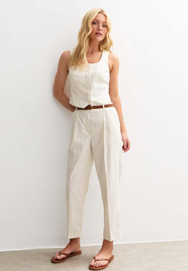 New Look PINSTRIPE BARREL LEG BELTED TAILORED
