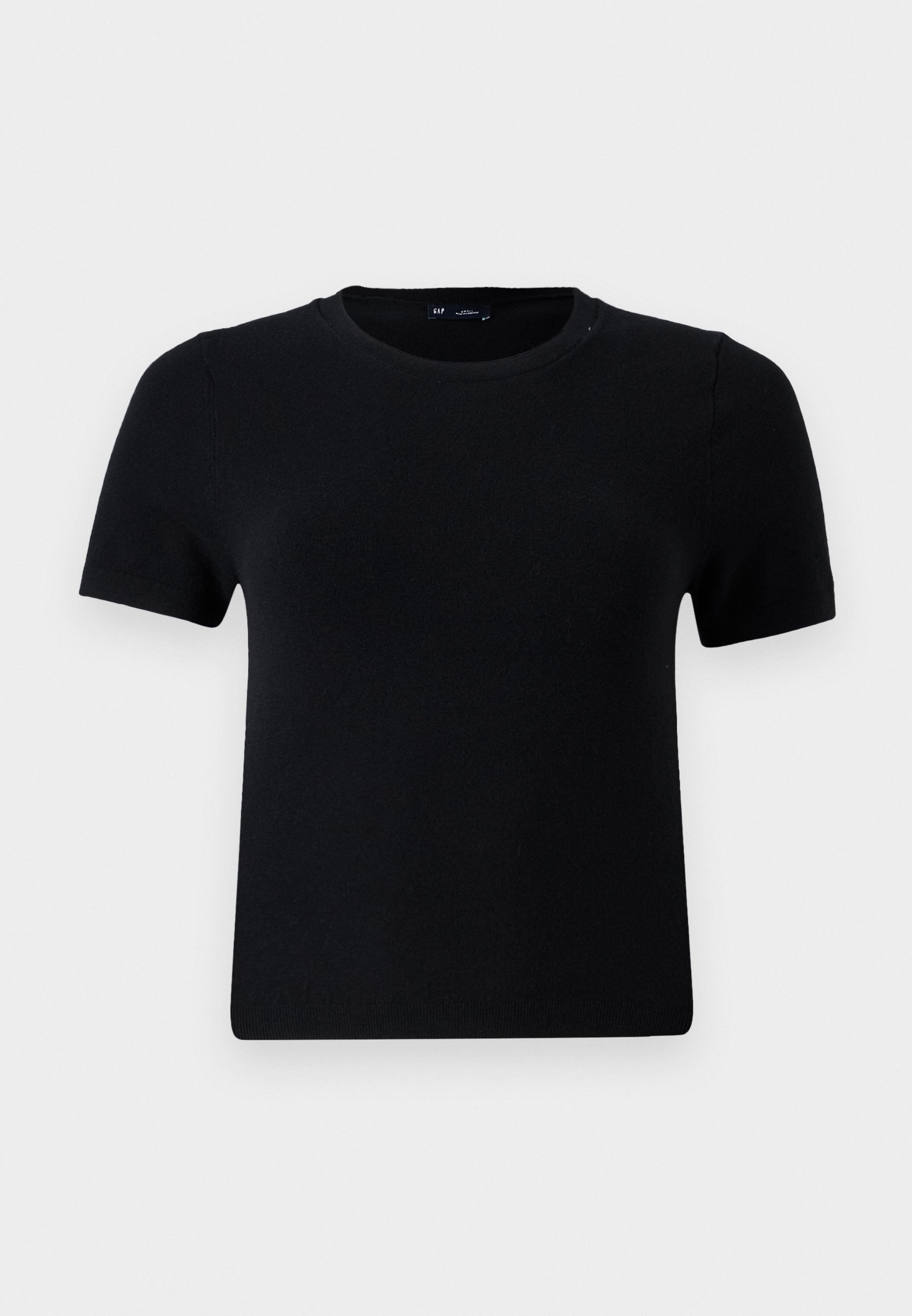 Schwarzes T-Shirt mit kurzen Ärmeln und rundem Halsausschnitt, gefertigt aus weichem Stoff. Besitzt eine klassische Passform und ein sauberes, simples Design.