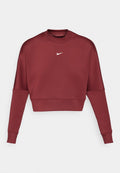 Maronfarbener, kurz geschnittenes Sweatshirt aus weichem Stoff mit langen Ärmeln, einem Rundhalsausschnitt und einem kleinen weißen Nike-Logo auf der Brust.