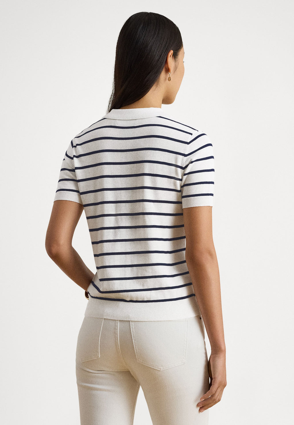 Lauren Ralph Lauren Petite STRIPED COTTON-BLEND POLO SWEATER