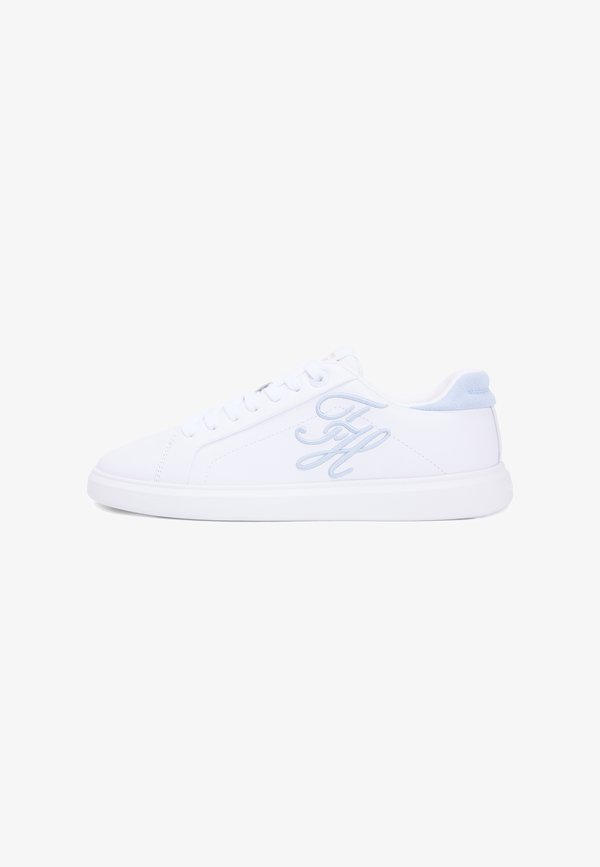 Tommy Hilfiger HILFIGER ICON LEATHER LOGO EMBROIDERY COURT TRAINERS - Trainers - white/breezy blue