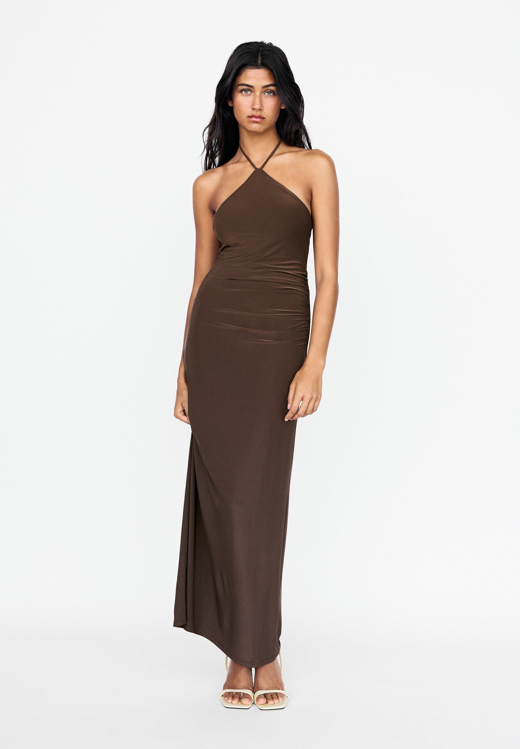 PULL&BEAR DRAPED HALTER NECK - MIDI