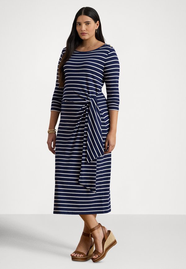 Lauren Ralph Lauren Woman STRIPED TIE-FRONT COTTON-BLEND DRESS