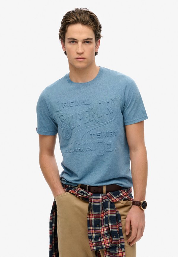 Superdry & Co WORKWEAR EMBOSSED - Print T-shirt - pottery blue marl