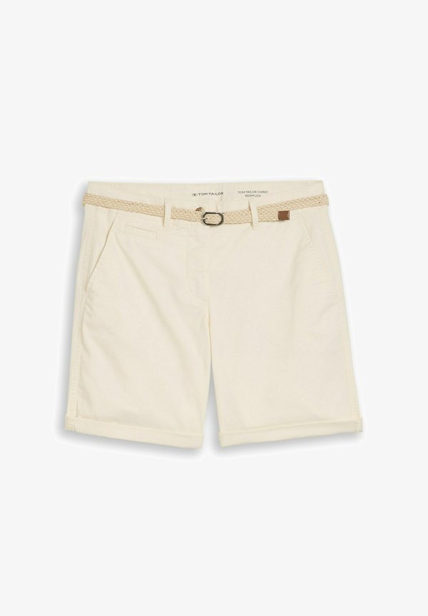 TOM TAILOR TOM TAILOR HOSEN & CHINO CHINO BERMUDA SHORTS MIT GÜRTEL - Shorts - dove white