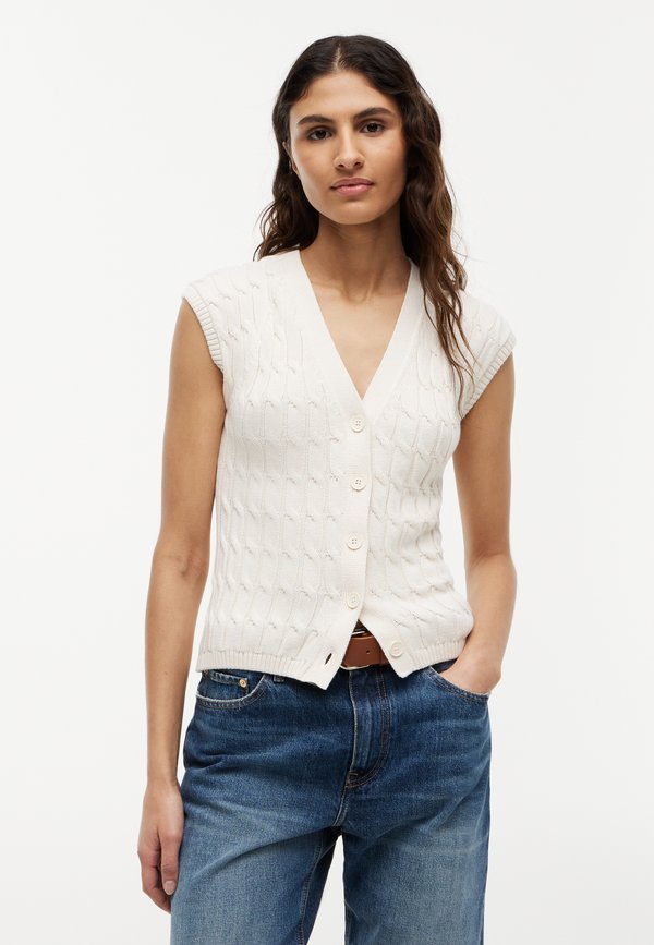 Tommy Hilfiger MID GG CABLE VEST CARDI - CO CABLE MID GG - Waistcoat - ivory petal