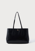 Calvin Klein CK MEDIUM WORK TOTE - Handbag - black/antique light gold-coloured