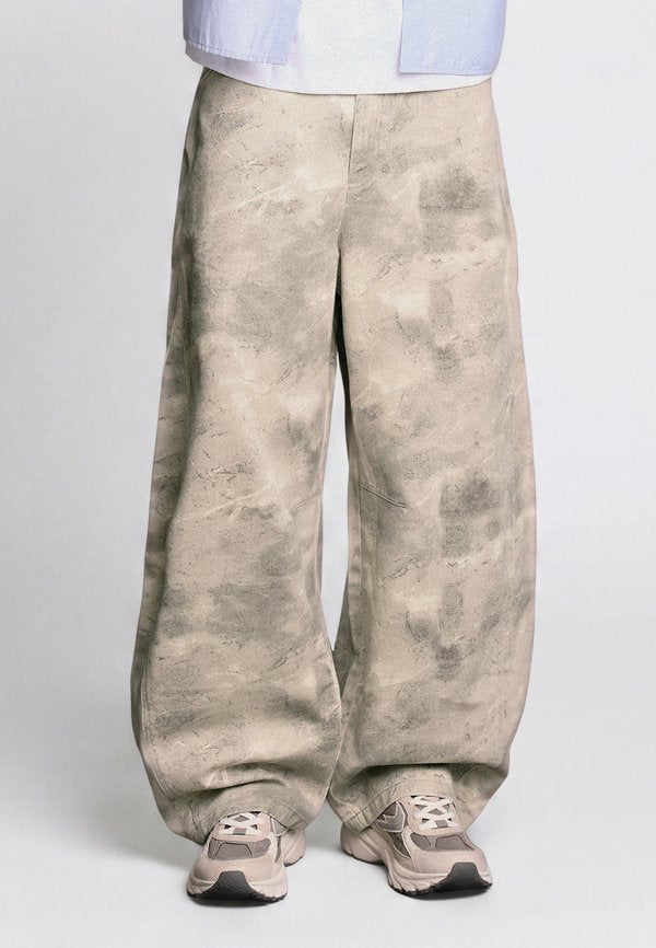 Bershka PRINTED BARREL - TROUSERS - Trousers - grey
